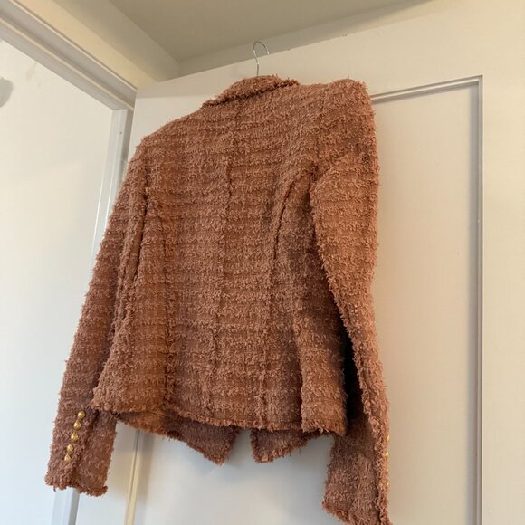 NWT Balmain Tweed Blazer Jacket Double-Breasted In Dark Nude Sz 42 - Picture 9 of 10